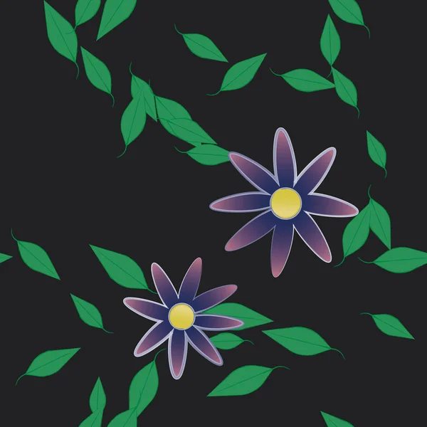 Composición Diseño Con Flores Simples Hojas Verdes Ilustración Vectorial — Vector de stock