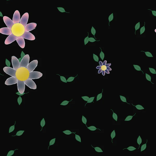 Flores Simples Con Hojas Verdes Composición Libre Ilustración Vectorial — Vector de stock