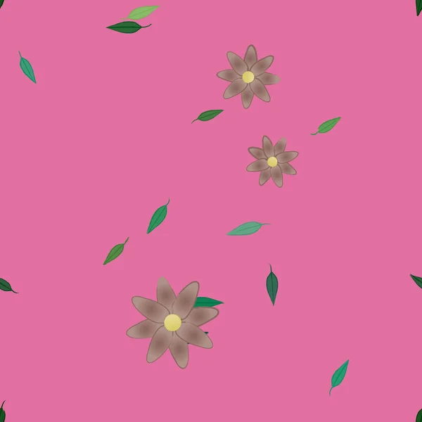 Plantilla Vector Con Flores Coloridas Simples Hojas Verdes — Archivo Imágenes Vectoriales