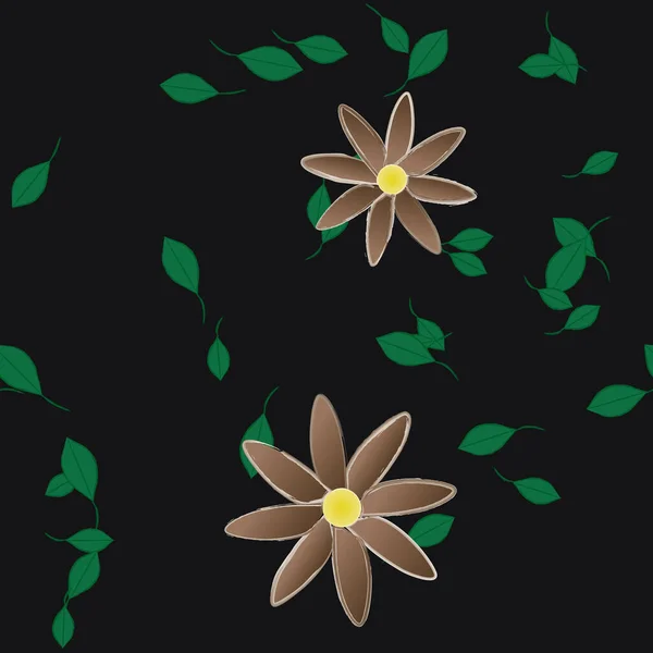 Modèle Vectoriel Avec Des Fleurs Colorées Simples Des Feuilles Vertes — Image vectorielle