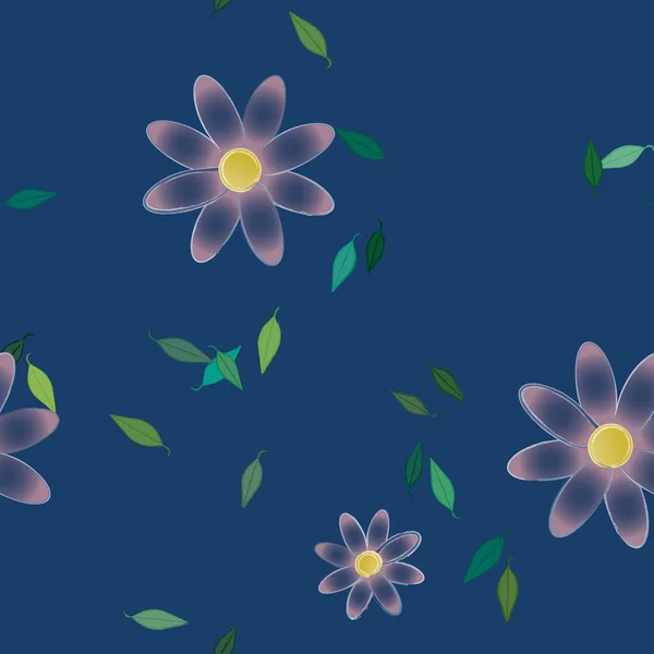 Modèle Vectoriel Avec Des Fleurs Colorées Simples Des Feuilles Vertes — Image vectorielle