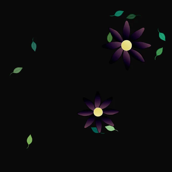 Composição Design Com Flores Simples Folhas Verdes Ilustração Vetorial — Vetor de Stock