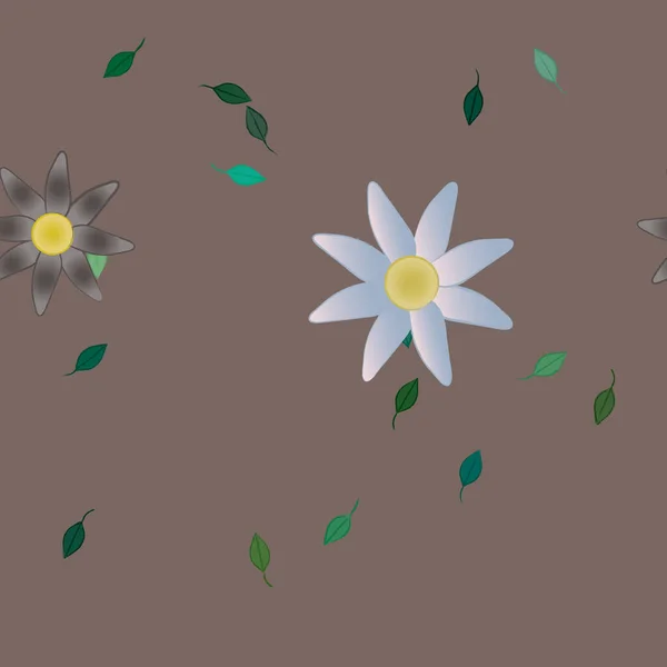 Fleurs Simples Avec Des Feuilles Vertes Composition Libre Illustration Vectorielle — Image vectorielle