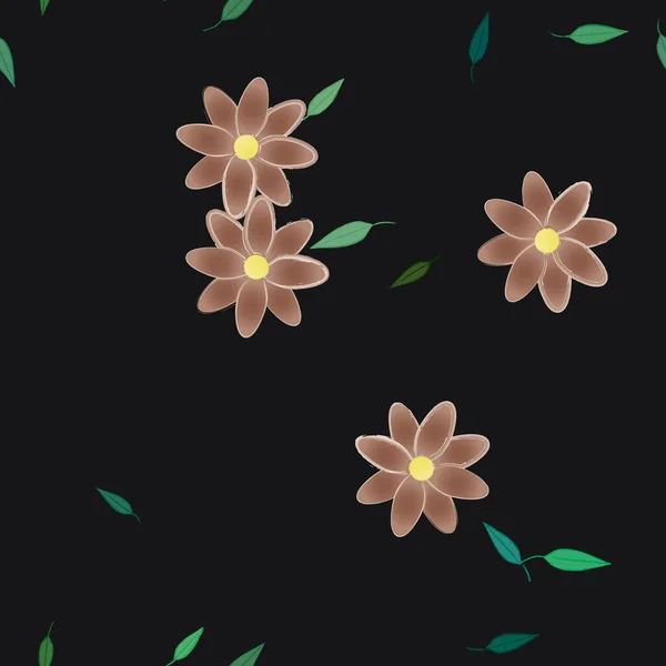 Plantilla Vector Con Flores Coloridas Simples Hojas Verdes — Archivo Imágenes Vectoriales