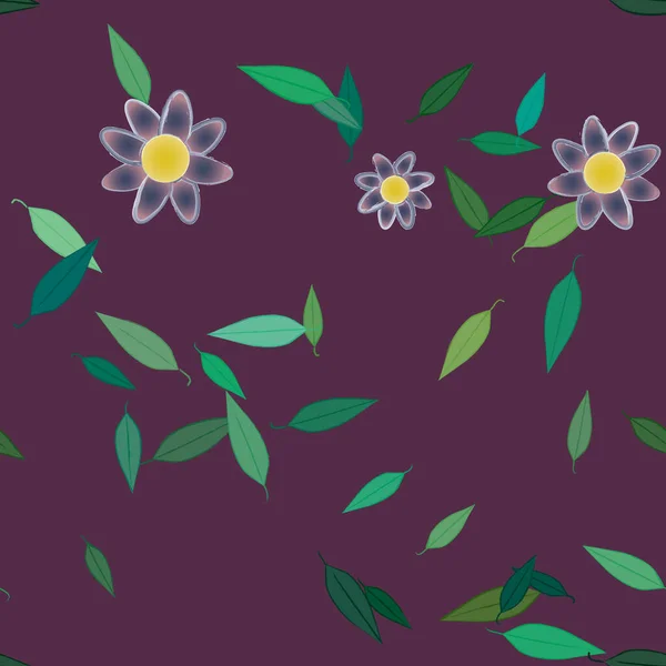 Fleurs Simples Avec Des Feuilles Vertes Composition Libre Illustration Vectorielle — Image vectorielle