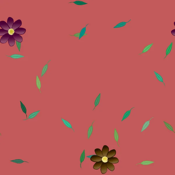 Plantilla Vector Con Flores Coloridas Simples Hojas Verdes — Archivo Imágenes Vectoriales