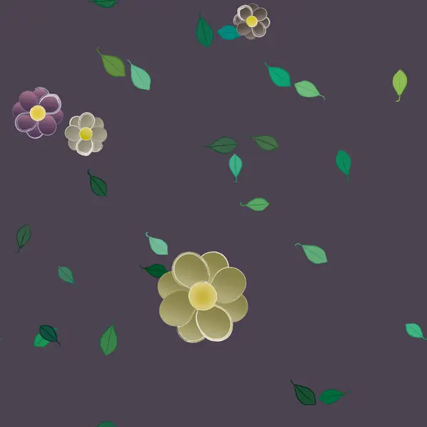 Modèle Vectoriel Avec Des Fleurs Colorées Simples Des Feuilles Vertes — Image vectorielle