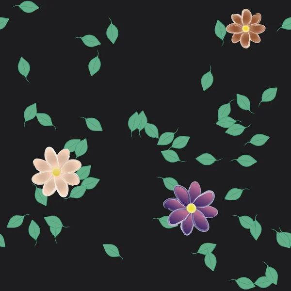 Modèle Vectoriel Avec Des Fleurs Colorées Simples Des Feuilles Vertes — Image vectorielle