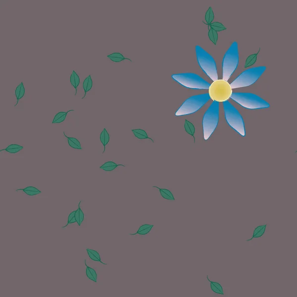 Mooie Compositie Met Eenvoudige Gekleurde Bloemen Groene Bladeren Achtergrond Vector — Stockvector