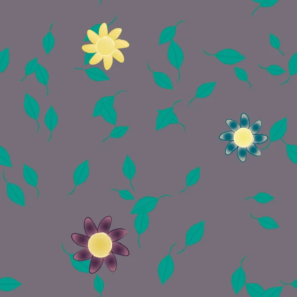 Flores Simples Con Hojas Verdes Composición Libre Ilustración Vectorial — Vector de stock