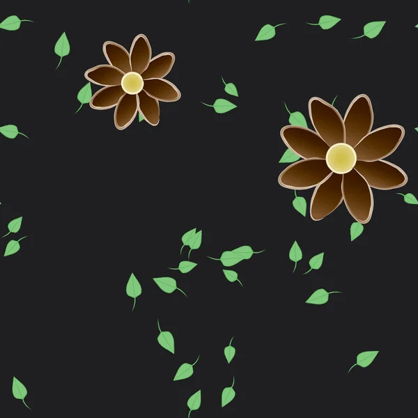 Plantilla Vector Con Flores Coloridas Simples Hojas Verdes — Archivo Imágenes Vectoriales