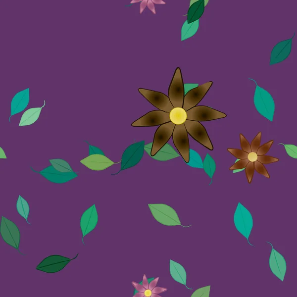 Composición Diseño Con Flores Simples Hojas Verdes Ilustración Vectorial — Archivo Imágenes Vectoriales