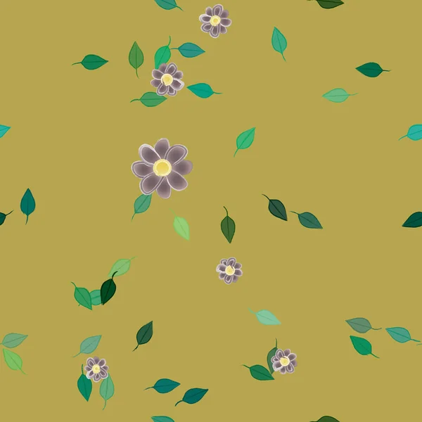 Basit Renkli Çiçekleri Olan Serbest Kompozisyon Duvar Kağıdı Için Yeşil — Stok Vektör