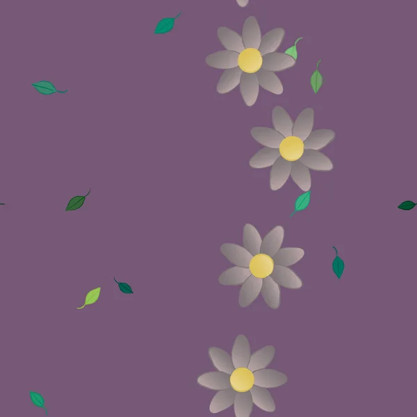 Fleurs Simples Avec Des Feuilles Vertes Composition Libre Illustration Vectorielle — Image vectorielle