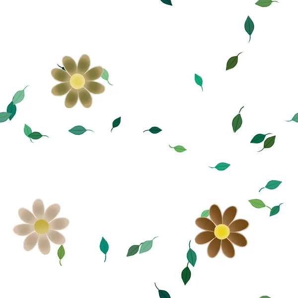 Beautiful Composition Simple Colored Flowers Green Leaves Background Vector Illustration — Stock Vector
