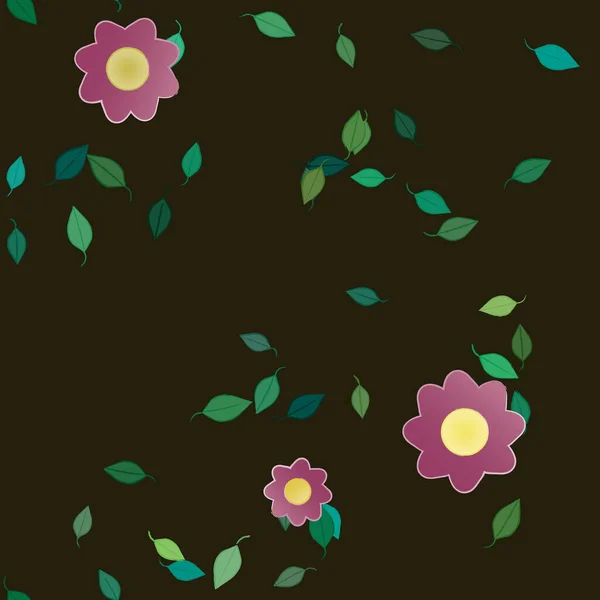 Composición Diseño Con Flores Simples Hojas Verdes Ilustración Vectorial — Vector de stock