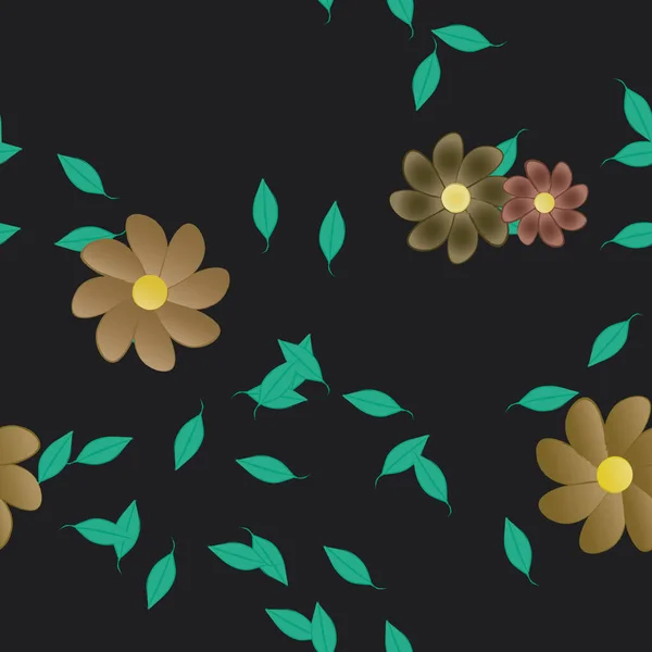 Fleurs Simples Avec Des Feuilles Vertes Composition Libre Illustration Vectorielle — Image vectorielle