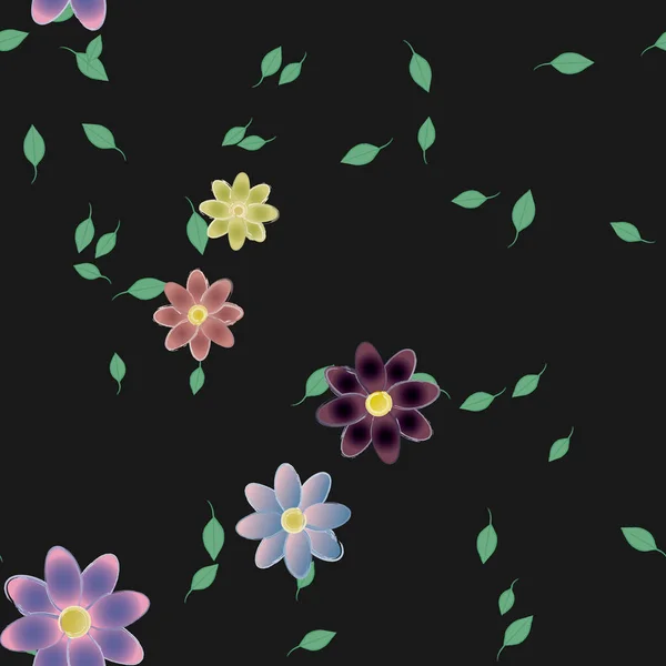 Fleurs Simples Avec Des Feuilles Vertes Composition Libre Illustration Vectorielle — Image vectorielle