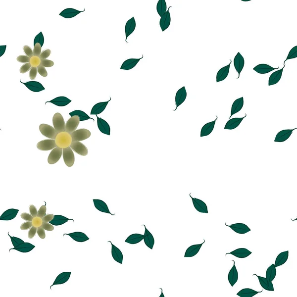 Векторный Шаблон Простыми Красочными Цветами Зелеными Листьями — стоковый вектор