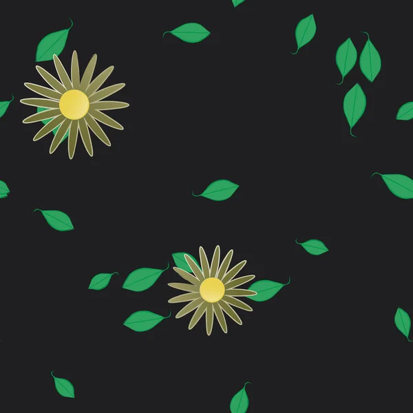 Composición Libre Con Flores Colores Simples Hojas Verdes Para Papel — Archivo Imágenes Vectoriales