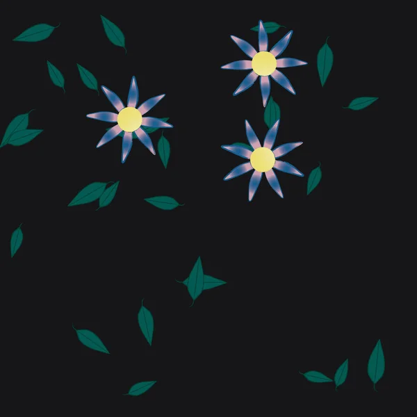 Fleurs Simples Avec Des Feuilles Vertes Composition Libre Illustration Vectorielle — Image vectorielle