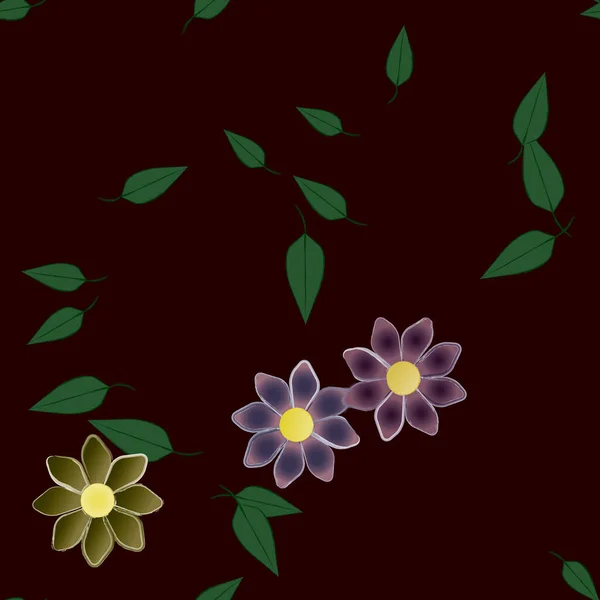 Flores Simples Con Hojas Verdes Composición Libre Ilustración Vectorial — Vector de stock