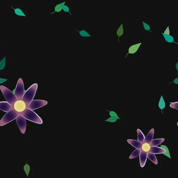 Composición Diseño Con Flores Simples Hojas Verdes Ilustración Vectorial — Archivo Imágenes Vectoriales