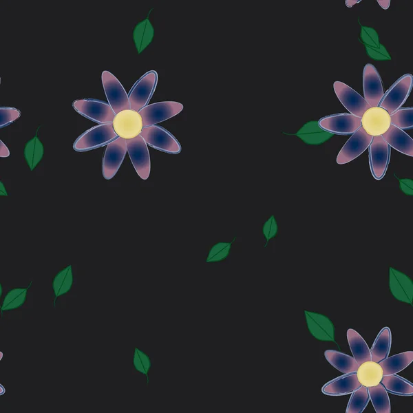 Flores Con Hojas Verdes Composición Libre Ilustración Vectorial — Archivo Imágenes Vectoriales