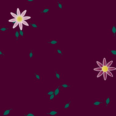 Basit çiçek ve yeşil yapraklı tasarım kompozisyonu, vektör illüstrasyonu