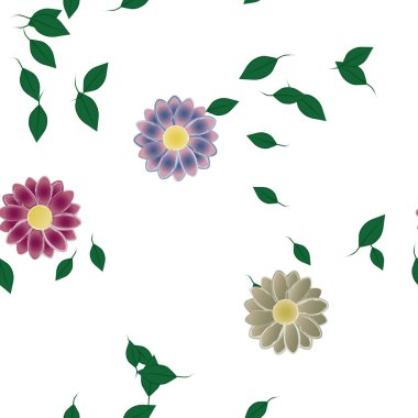 Basit çiçek ve yeşil yapraklı tasarım kompozisyonu, vektör illüstrasyonu