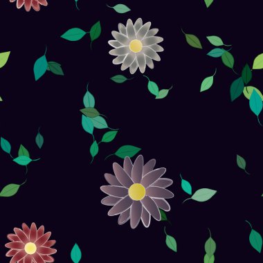 Basit renkli çiçekler ve yeşil yapraklı vektör şablonu