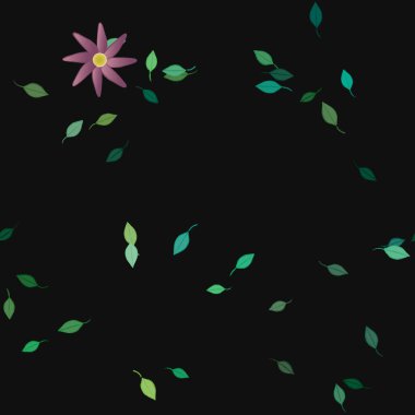 Basit renkli çiçekleri ve arka planda yeşil yaprakları olan güzel kompozisyon, vektör illüstrasyonu