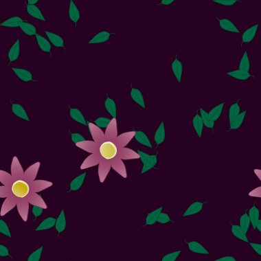 Basit renkli çiçekler ve yeşil yapraklı vektör şablonu