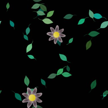 Serbest kompozisyonda yeşil yapraklı çiçekler, vektör illüstrasyonu