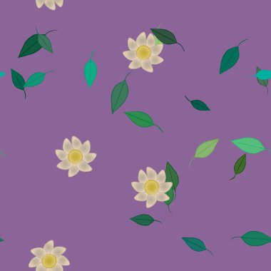 Basit çiçek ve yeşil yapraklı tasarım kompozisyonu, vektör illüstrasyonu