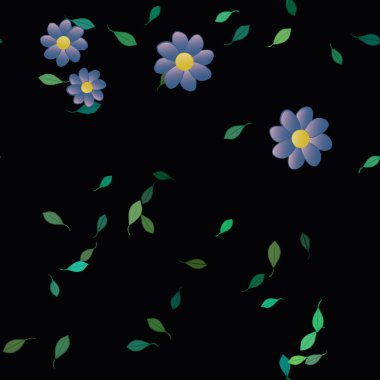 Serbest kompozisyonda yeşil yapraklı çiçekler, vektör illüstrasyonu