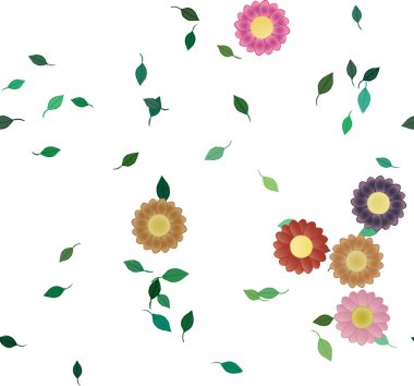 Serbest kompozisyonda yeşil yapraklı çiçekler, vektör illüstrasyonu