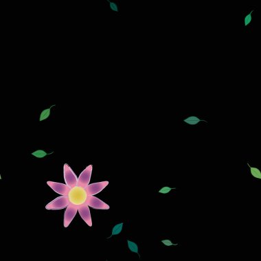 Basit renkli çiçekler ve yeşil yapraklı vektör şablonu