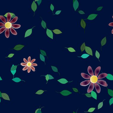 Basit çiçek ve yeşil yapraklı tasarım kompozisyonu, vektör illüstrasyonu