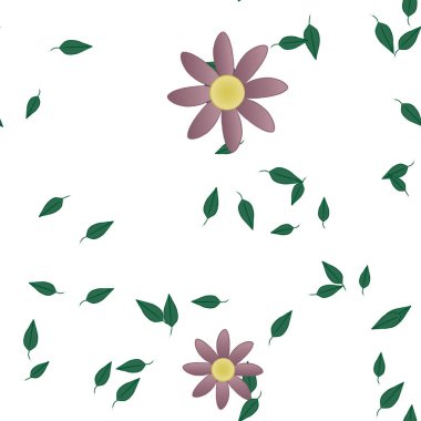 Basit renkli çiçekler ve yeşil yapraklı vektör şablonu