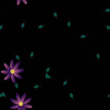 basit renkli çiçekleri olan serbest kompozisyon ve duvar kağıdı için yeşil yapraklar, vektör illüstrasyonu