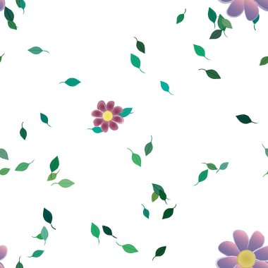 Basit renkli çiçekler ve yeşil yapraklı vektör şablonu