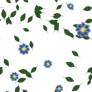 Basit renkli çiçekler ve yeşil yapraklı vektör şablonu