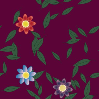 Basit renkli çiçekler ve yeşil yapraklı vektör şablonu