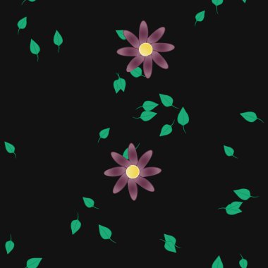 Basit renkli çiçekler ve yeşil yapraklı vektör şablonu