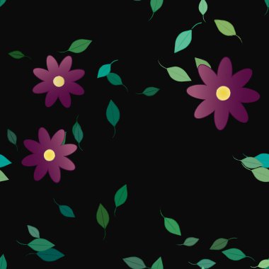 Serbest kompozisyonda yeşil yapraklı çiçekler, vektör illüstrasyonu