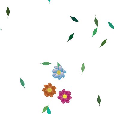 Basit çiçek ve yeşil yapraklı tasarım kompozisyonu, vektör illüstrasyonu