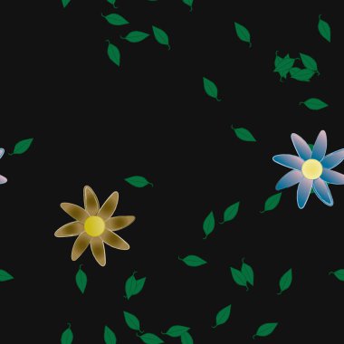 Basit renkli çiçekler ve yeşil yapraklı vektör şablonu