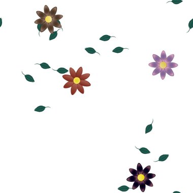 Basit çiçek ve yeşil yapraklı tasarım kompozisyonu, vektör illüstrasyonu