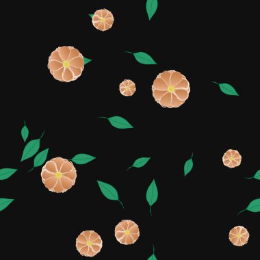 Serbest kompozisyonda yeşil yapraklı basit çiçekler, vektör illüstrasyonu